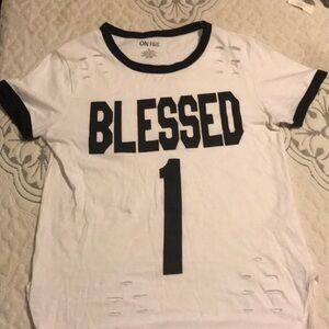 ON FIRE Blessed 1 Contrast Trim T-Shirt White with Black Pattern T-Shirt